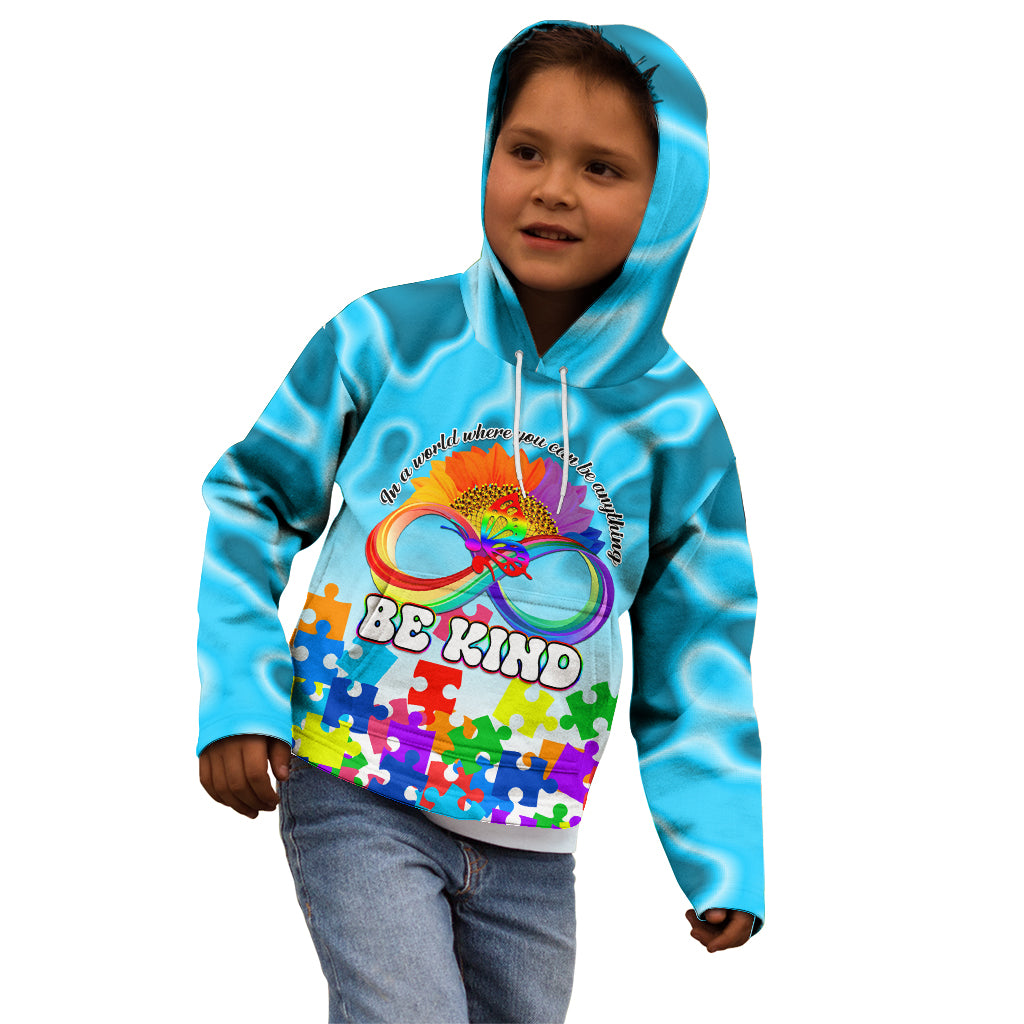 World Autism Awareness Day 2024 Kid Hoodie In A World Where You Can Be Anything Be Kind - Wonder Print Shop
