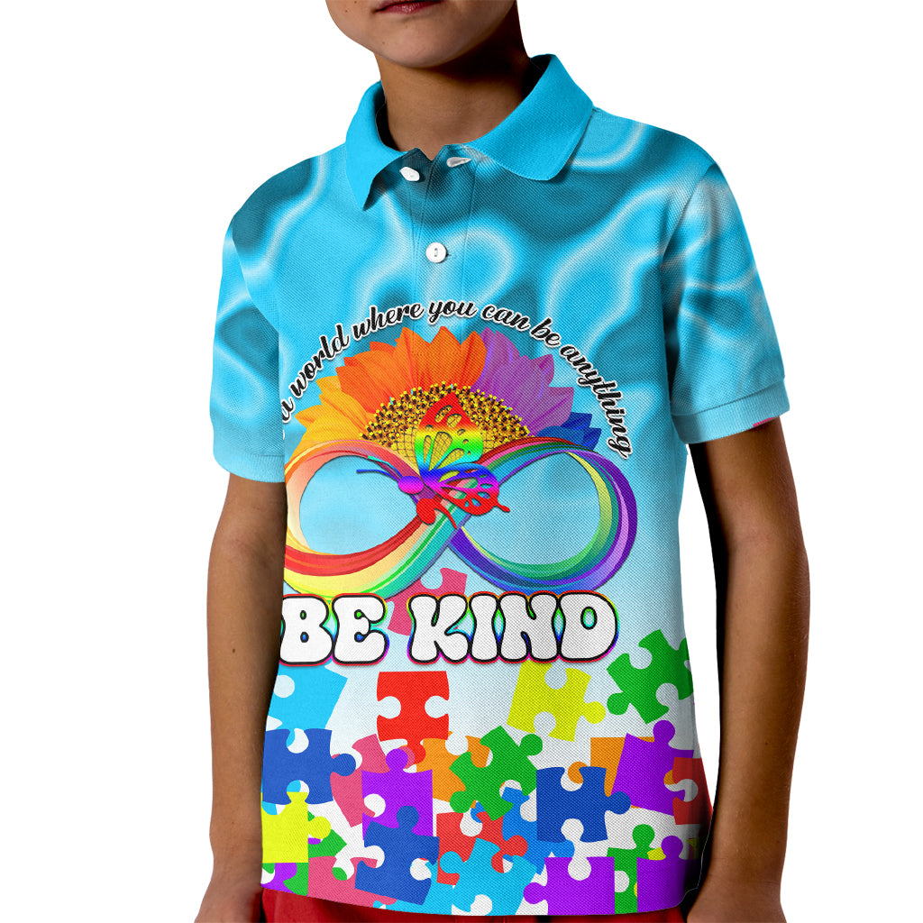 World Autism Awareness Day 2024 Kid Polo Shirt In A World Where You Can Be Anything Be Kind - Wonder Print Shop