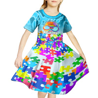 World Autism Awareness Day 2024 Kid Short Sleeve Dress In A World Where You Can Be Anything Be Kind - Wonder Print Shop
