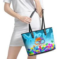 World Autism Awareness Day 2024 Leather Tote Bag In A World Where You Can Be Anything Be Kind - Wonder Print Shop
