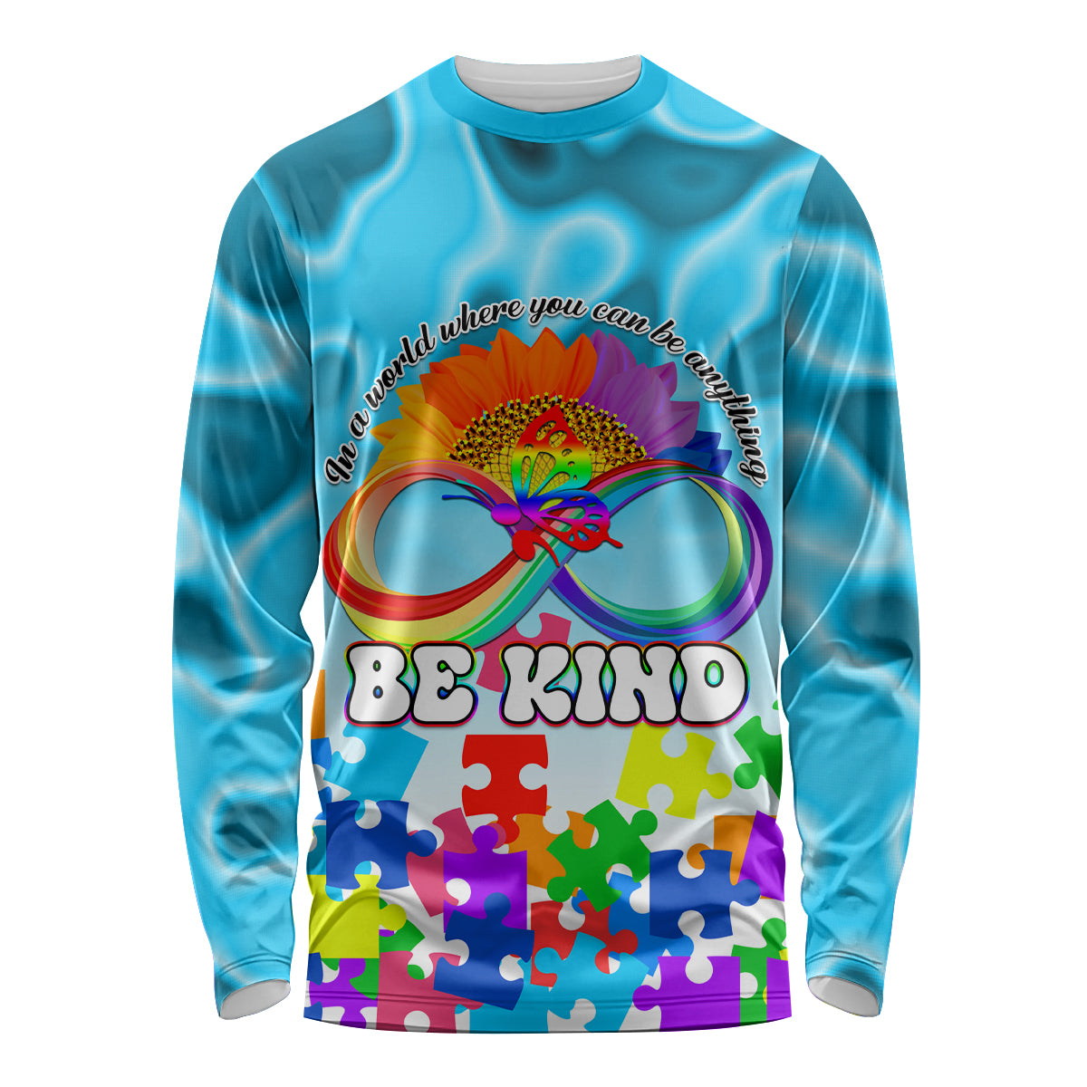 World Autism Awareness Day 2024 Long Sleeve Shirt In A World Where You Can Be Anything Be Kind - Wonder Print Shop