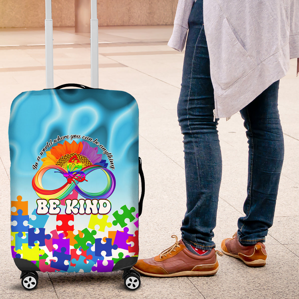 World Autism Awareness Day 2024 Luggage Cover In A World Where You Can Be Anything Be Kind