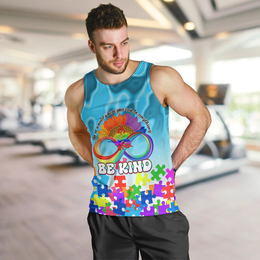 World Autism Awareness Day 2024 Men Tank Top In A World Where You Can Be Anything Be Kind - Wonder Print Shop