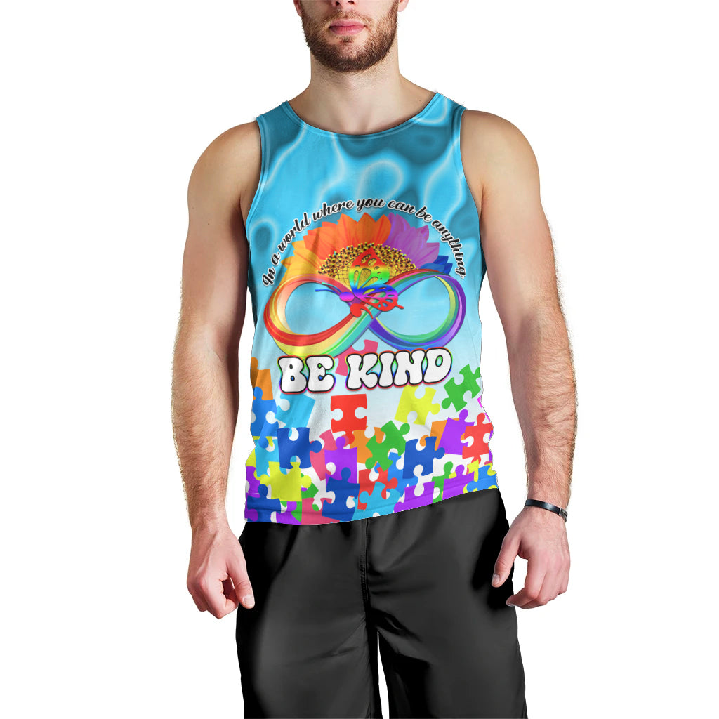 World Autism Awareness Day 2024 Men Tank Top In A World Where You Can Be Anything Be Kind - Wonder Print Shop