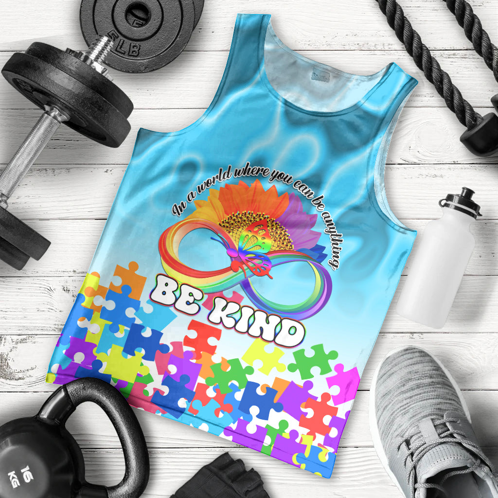 World Autism Awareness Day 2024 Men Tank Top In A World Where You Can Be Anything Be Kind - Wonder Print Shop