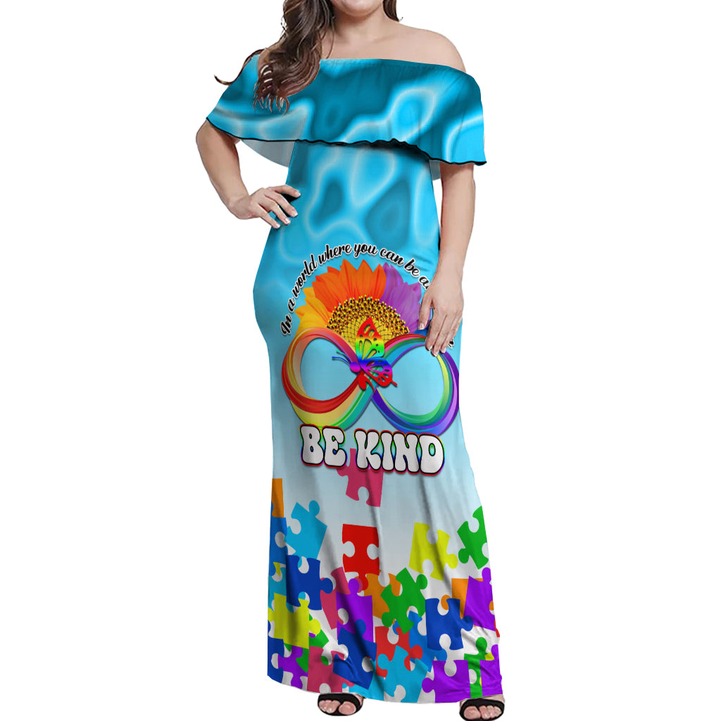 World Autism Awareness Day 2024 Off Shoulder Maxi Dress In A World Where You Can Be Anything Be Kind - Wonder Print Shop
