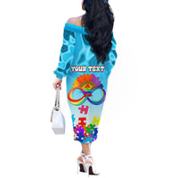 World Autism Awareness Day 2024 Off The Shoulder Long Sleeve Dress In A World Where You Can Be Anything Be Kind - Wonder Print Shop
