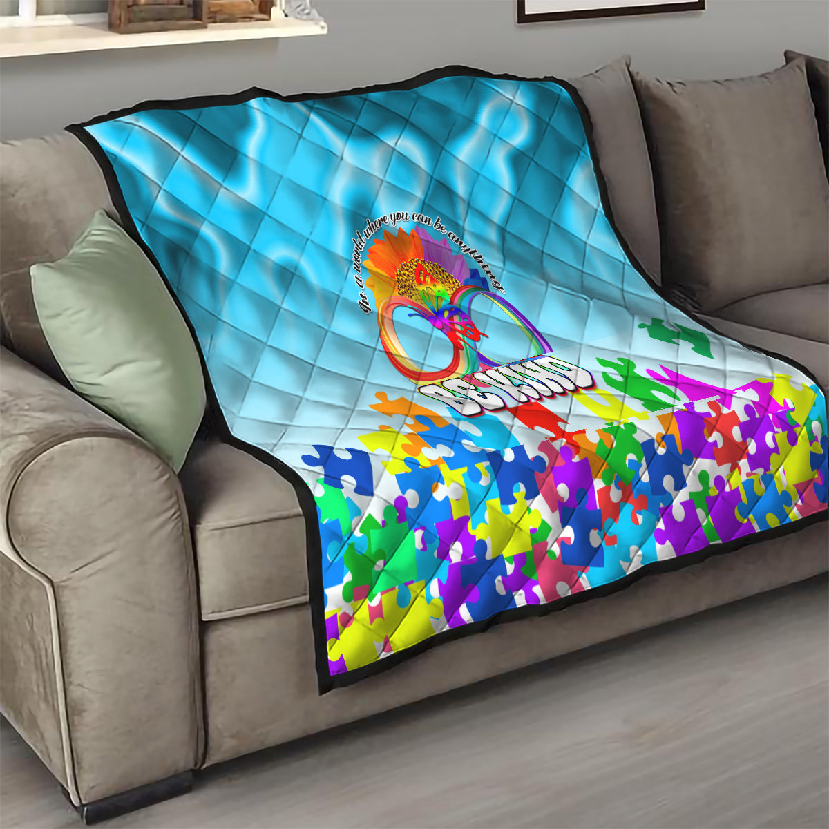 World Autism Awareness Day 2024 Quilt In A World Where You Can Be Anything Be Kind - Wonder Print Shop