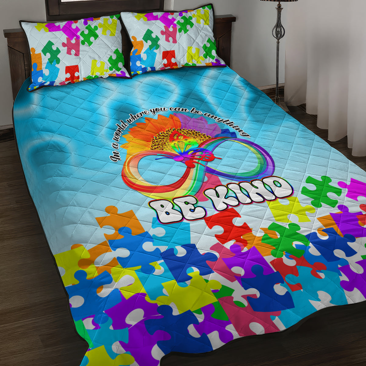 World Autism Awareness Day 2024 Quilt Bed Set In A World Where You Can Be Anything Be Kind - Wonder Print Shop