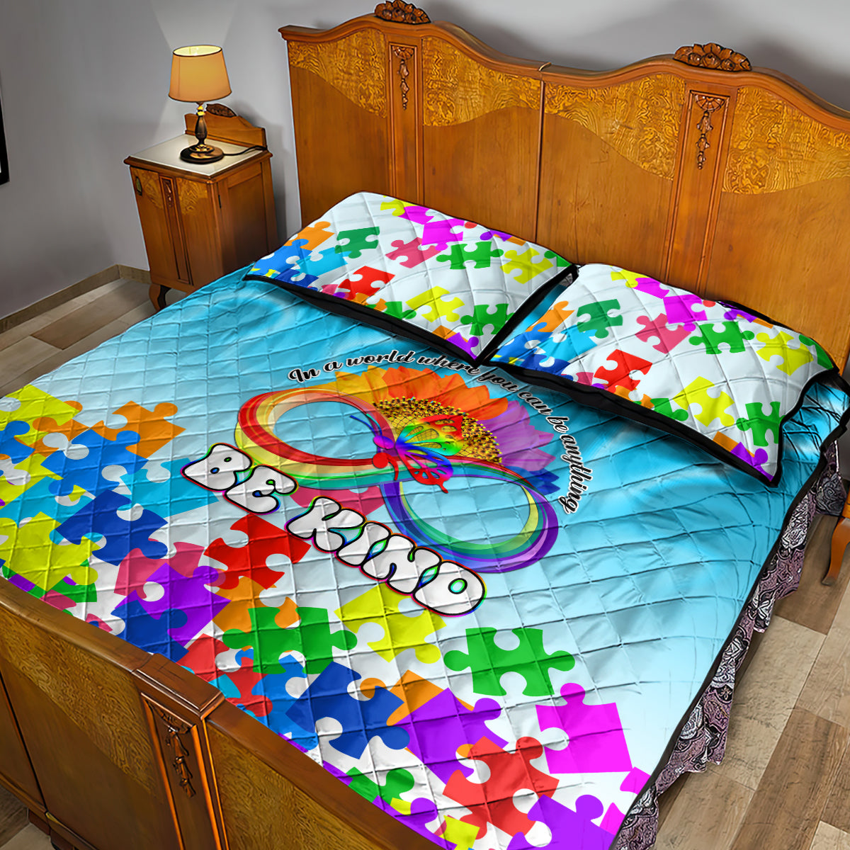 World Autism Awareness Day 2024 Quilt Bed Set In A World Where You Can Be Anything Be Kind - Wonder Print Shop