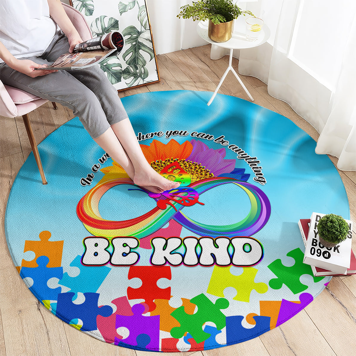 World Autism Awareness Day 2024 Round Carpet In A World Where You Can Be Anything Be Kind