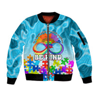 World Autism Awareness Day 2024 Sleeve Zip Bomber Jacket In A World Where You Can Be Anything Be Kind - Wonder Print Shop