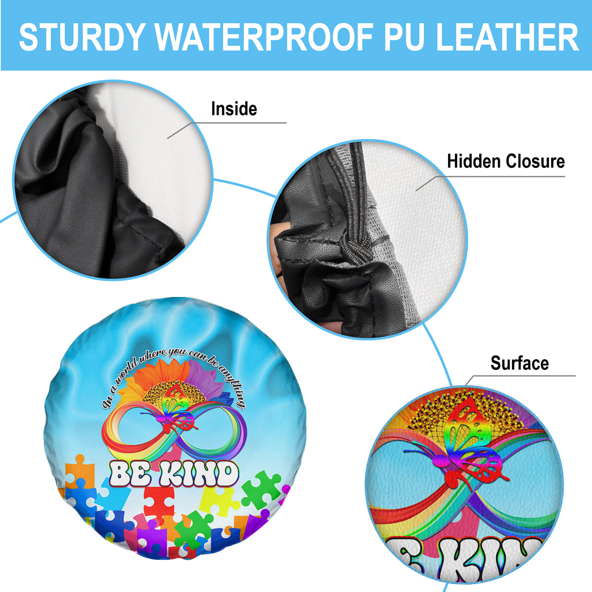 World Autism Awareness Day 2024 Spare Tire Cover In A World Where You Can Be Anything Be Kind - Wonder Print Shop