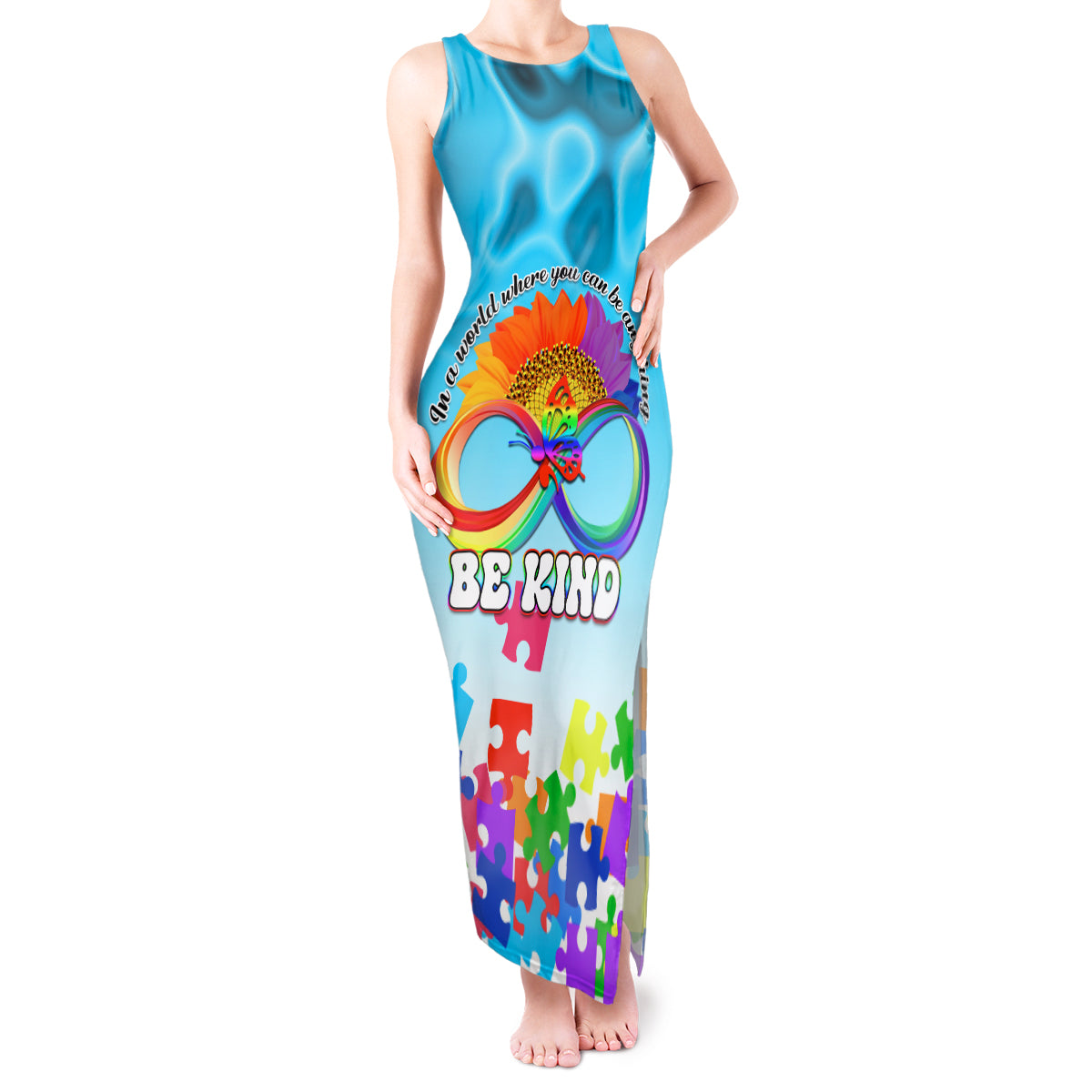 World Autism Awareness Day 2024 Tank Maxi Dress In A World Where You Can Be Anything Be Kind - Wonder Print Shop