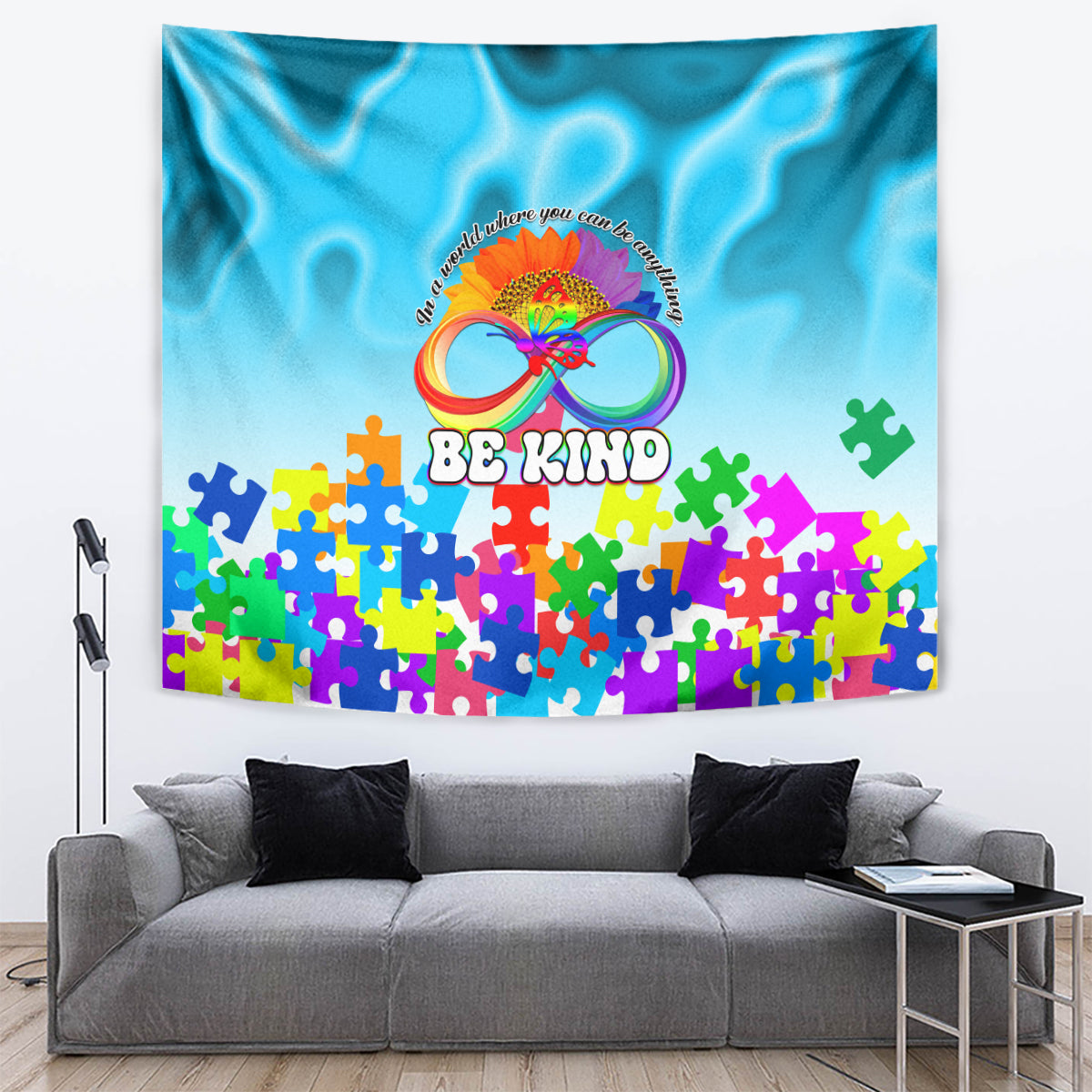 World Autism Awareness Day 2024 Tapestry In A World Where You Can Be Anything Be Kind - Wonder Print Shop