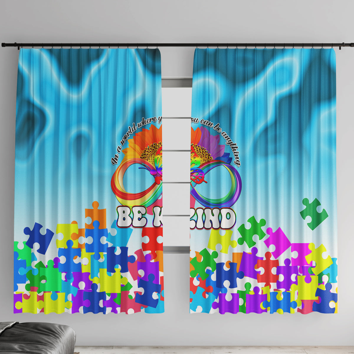 World Autism Awareness Day 2024 Window Curtain In A World Where You Can Be Anything Be Kind - Wonder Print Shop