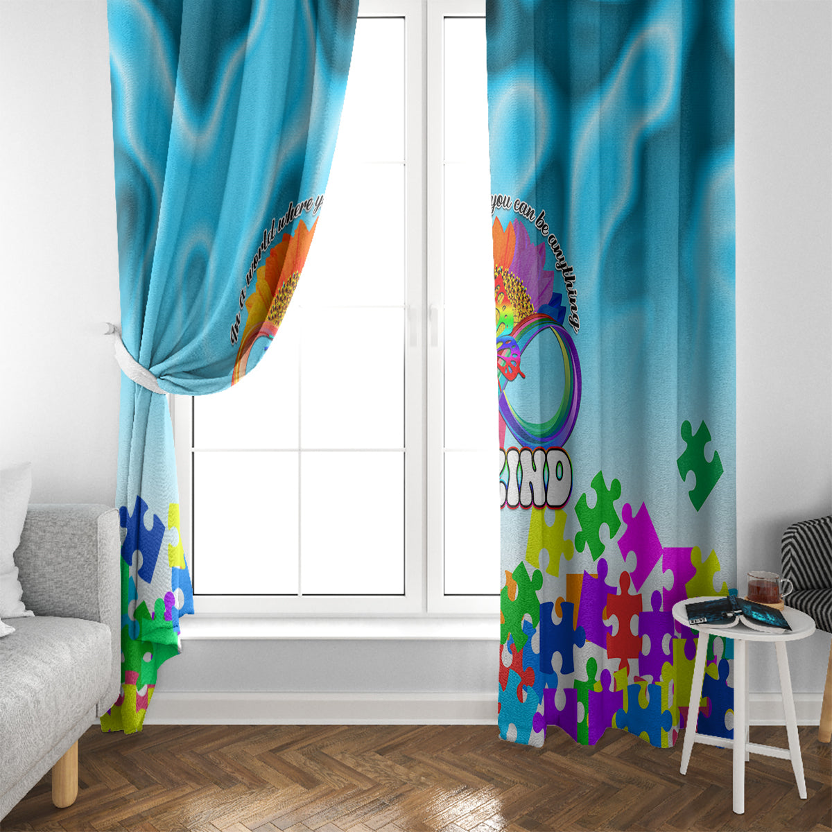 World Autism Awareness Day 2024 Window Curtain In A World Where You Can Be Anything Be Kind - Wonder Print Shop