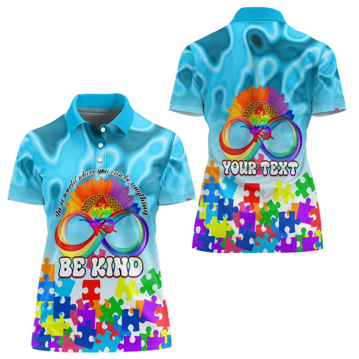 World Autism Awareness Day 2024 Women Polo Shirt In A World Where You Can Be Anything Be Kind - Wonder Print Shop