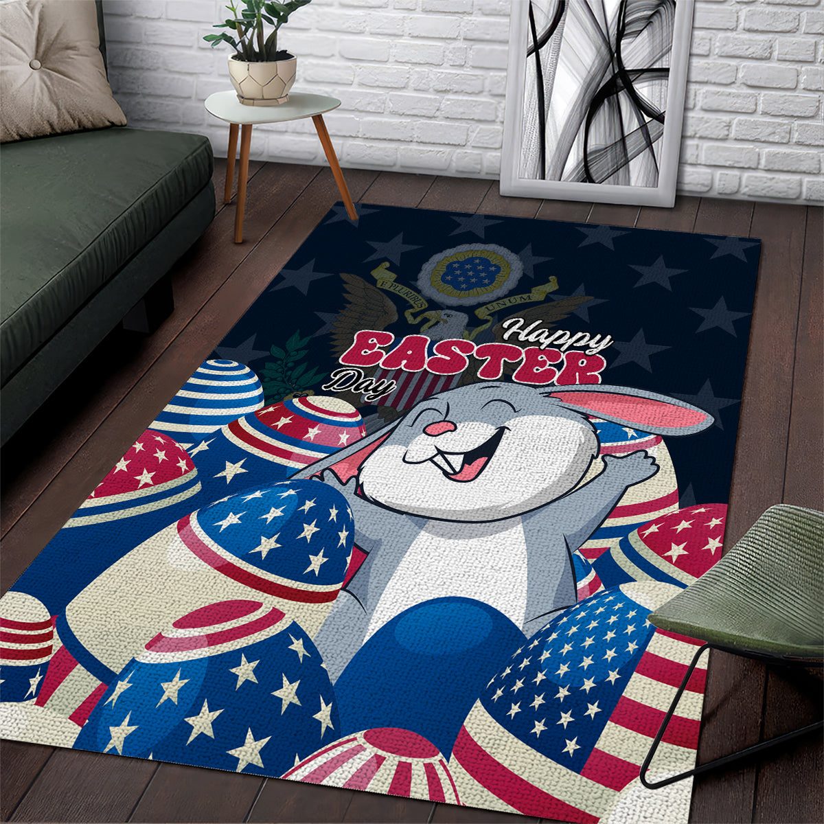 American Easter Day 2024 Area Rug Bunny With US Easter Eggs - Wonder Print Shop