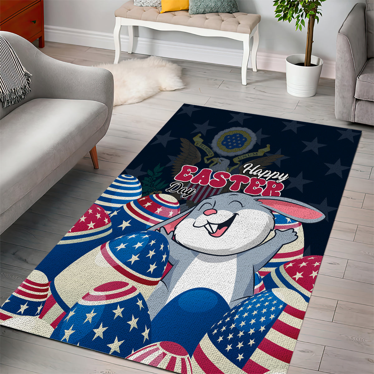 American Easter Day 2024 Area Rug Bunny With US Easter Eggs - Wonder Print Shop