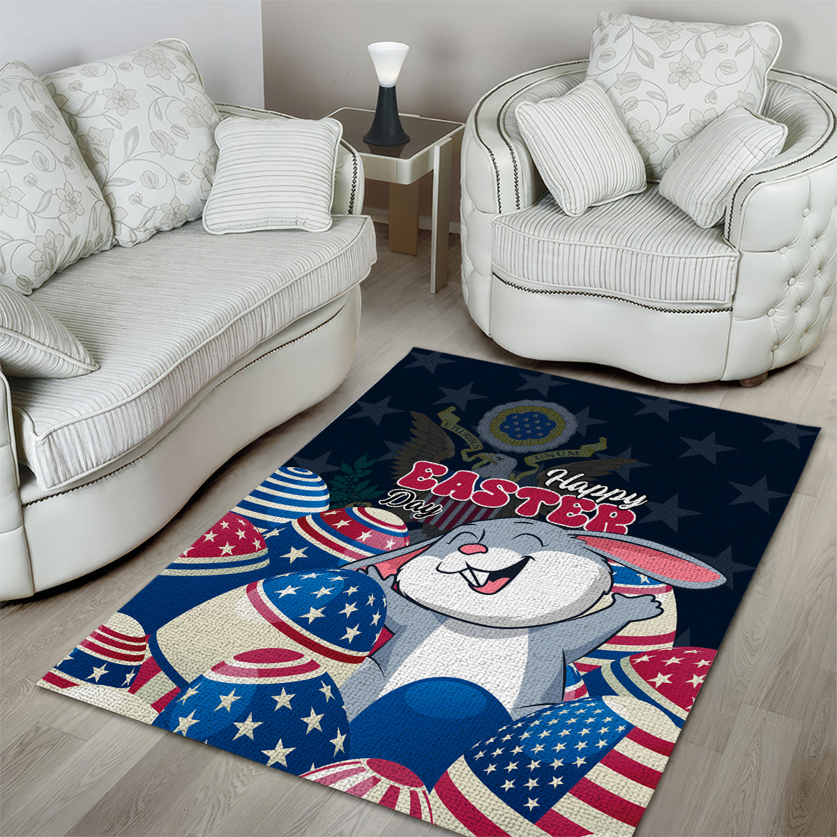 American Easter Day 2024 Area Rug Bunny With US Easter Eggs - Wonder Print Shop