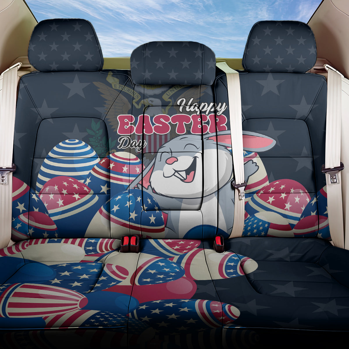American Easter Day 2024 Back Car Seat Cover Bunny With US Easter Eggs - Wonder Print Shop