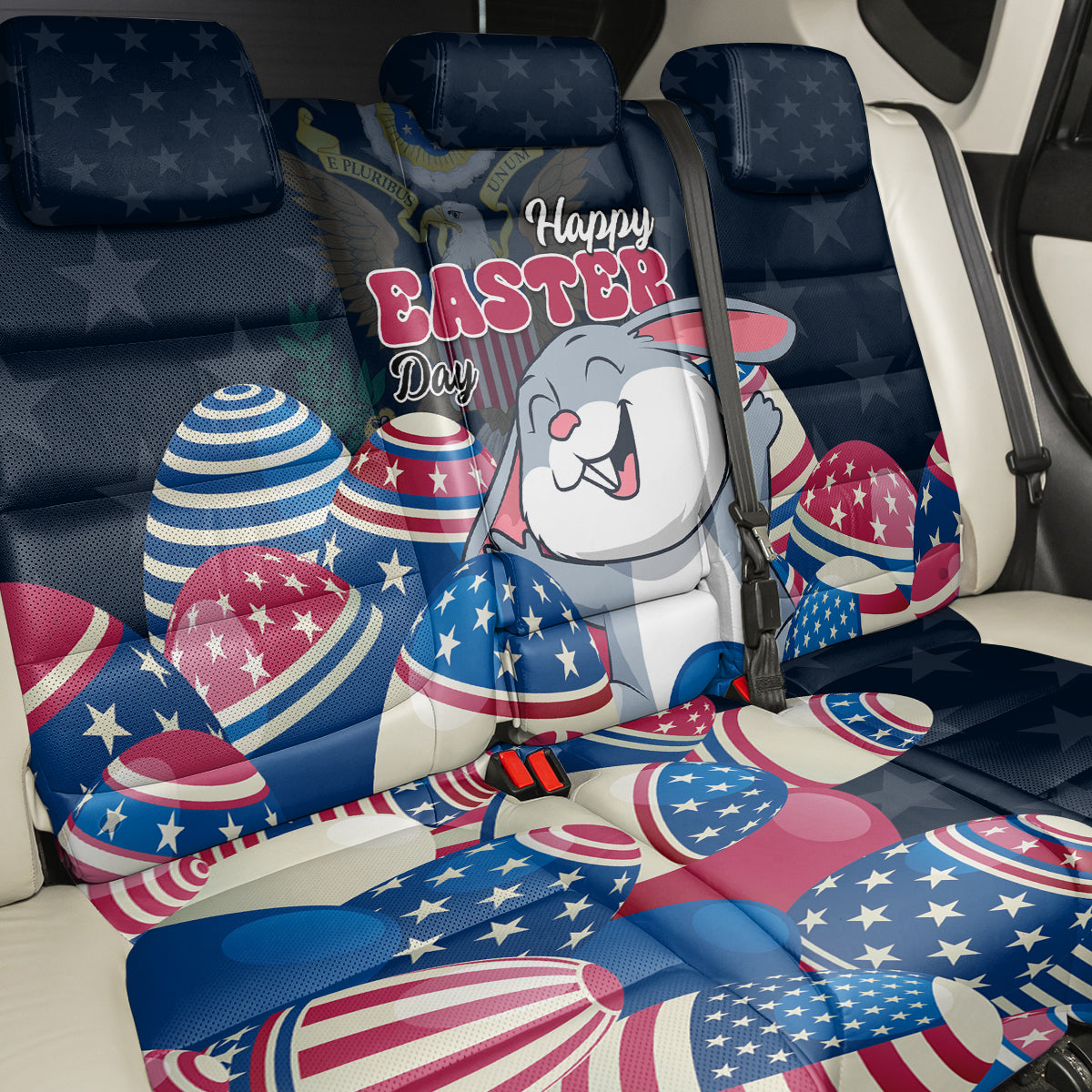 American Easter Day 2024 Back Car Seat Cover Bunny With US Easter Eggs - Wonder Print Shop