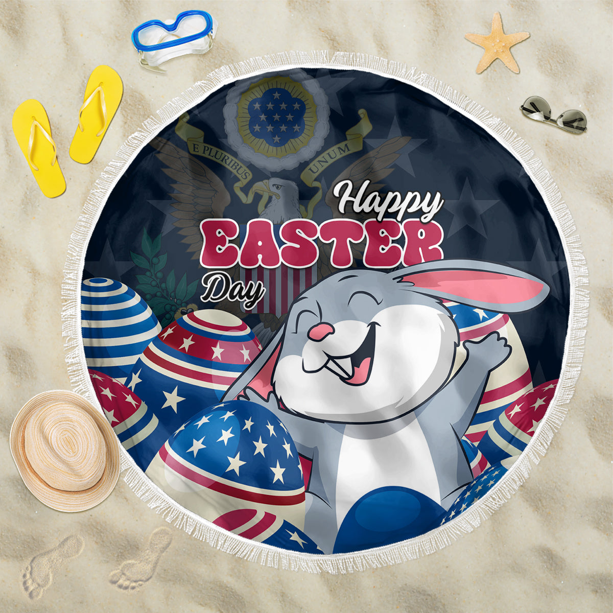 American Easter Day 2024 Beach Blanket Bunny With US Easter Eggs - Wonder Print Shop