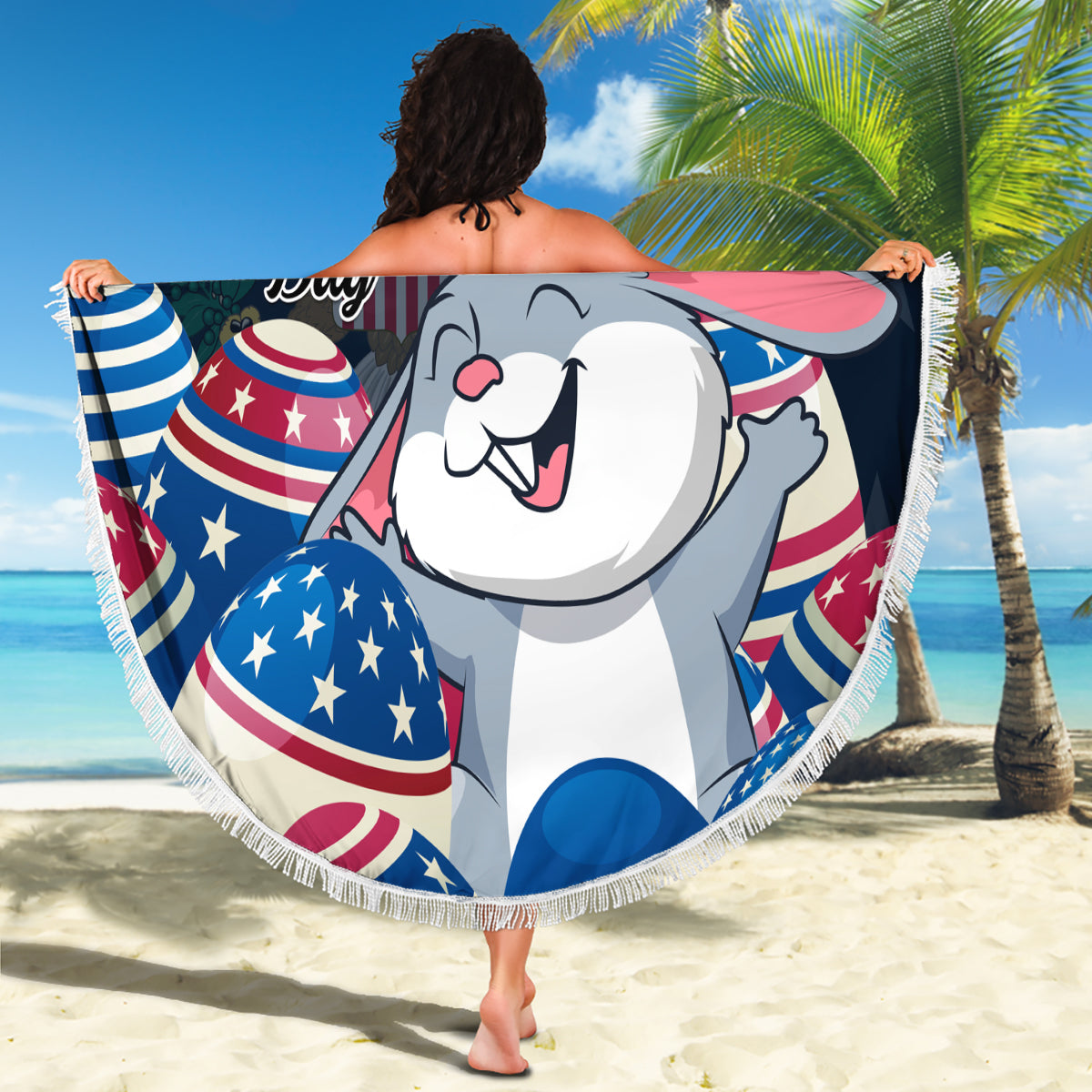 American Easter Day 2024 Beach Blanket Bunny With US Easter Eggs - Wonder Print Shop