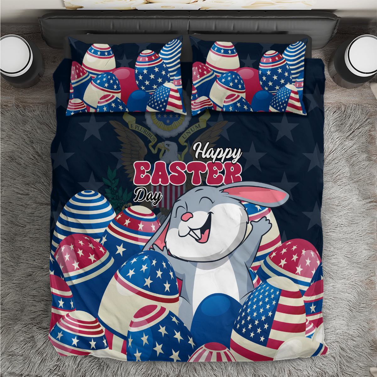 American Easter Day 2024 Bedding Set Bunny With US Easter Eggs - Wonder Print Shop