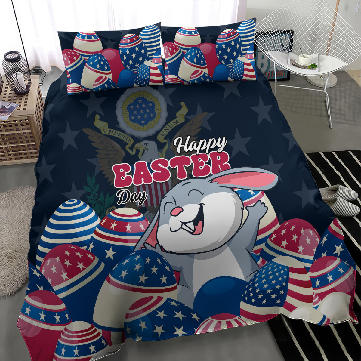 American Easter Day 2024 Bedding Set Bunny With US Easter Eggs - Wonder Print Shop