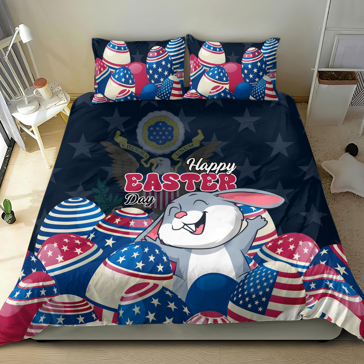 American Easter Day 2024 Bedding Set Bunny With US Easter Eggs - Wonder Print Shop