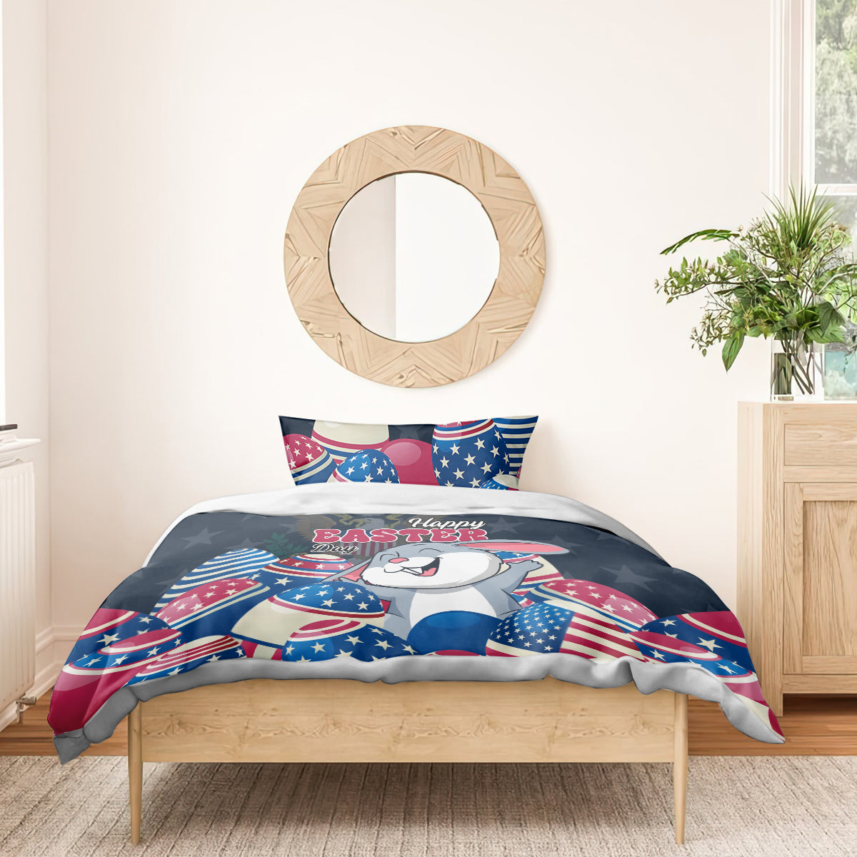 American Easter Day 2024 Bedding Set Bunny With US Easter Eggs - Wonder Print Shop