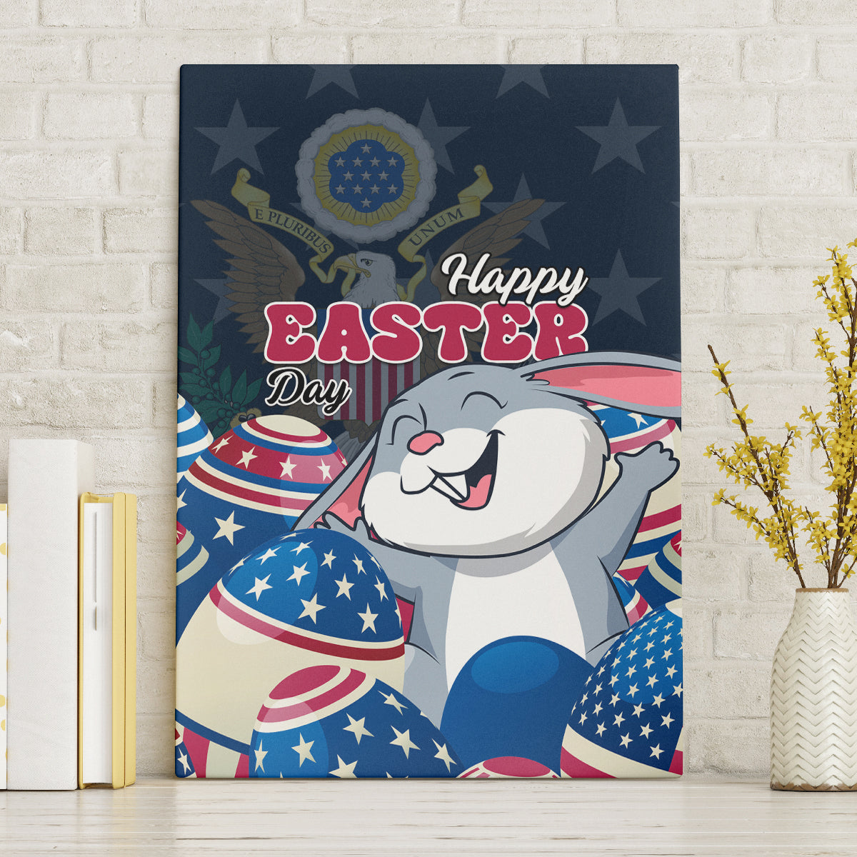 American Easter Day 2024 Canvas Wall Art Bunny With US Easter Eggs - Wonder Print Shop