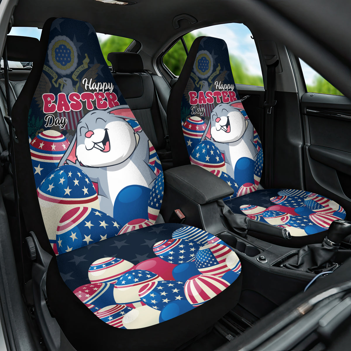 American Easter Day 2024 Car Seat Cover Bunny With US Easter Eggs - Wonder Print Shop