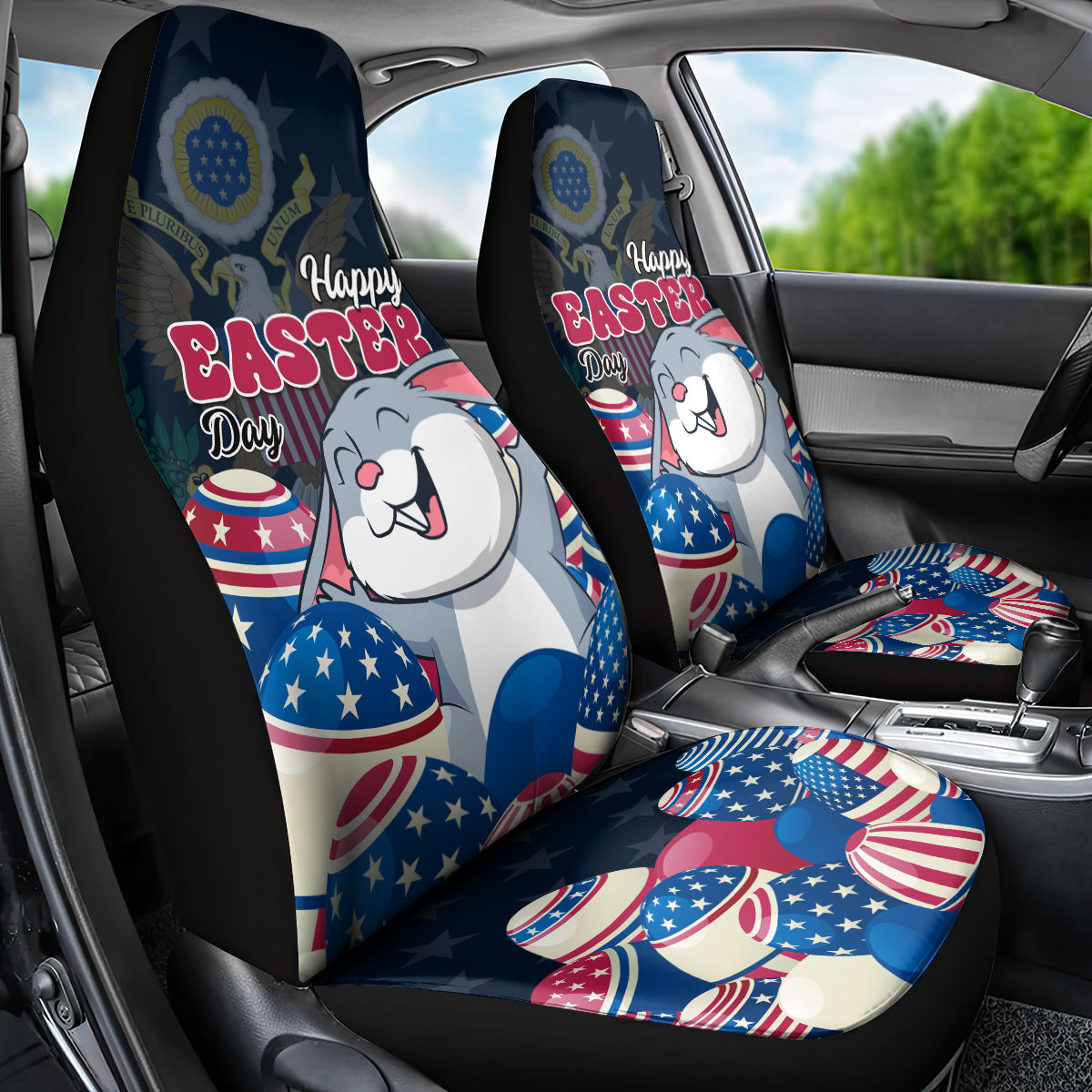 American Easter Day 2024 Car Seat Cover Bunny With US Easter Eggs - Wonder Print Shop