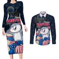 American Easter Day 2024 Couples Matching Long Sleeve Bodycon Dress and Long Sleeve Button Shirt Bunny With US Easter Eggs - Wonder Print Shop