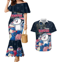 American Easter Day 2024 Couples Matching Mermaid Dress and Hawaiian Shirt Bunny With US Easter Eggs - Wonder Print Shop