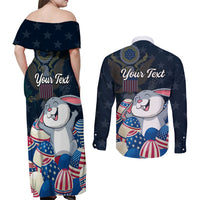 American Easter Day 2024 Couples Matching Off Shoulder Maxi Dress and Long Sleeve Button Shirt Bunny With US Easter Eggs - Wonder Print Shop