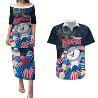 American Easter Day 2024 Couples Matching Puletasi and Hawaiian Shirt Bunny With US Easter Eggs - Wonder Print Shop