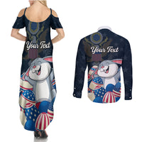 American Easter Day 2024 Couples Matching Summer Maxi Dress and Long Sleeve Button Shirt Bunny With US Easter Eggs - Wonder Print Shop