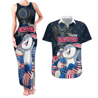 American Easter Day 2024 Couples Matching Tank Maxi Dress and Hawaiian Shirt Bunny With US Easter Eggs - Wonder Print Shop