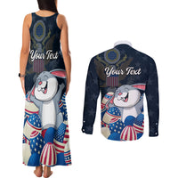 American Easter Day 2024 Couples Matching Tank Maxi Dress and Long Sleeve Button Shirt Bunny With US Easter Eggs - Wonder Print Shop