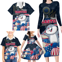 American Easter Day 2024 Family Matching Long Sleeve Bodycon Dress and Hawaiian Shirt Bunny With US Easter Eggs - Wonder Print Shop