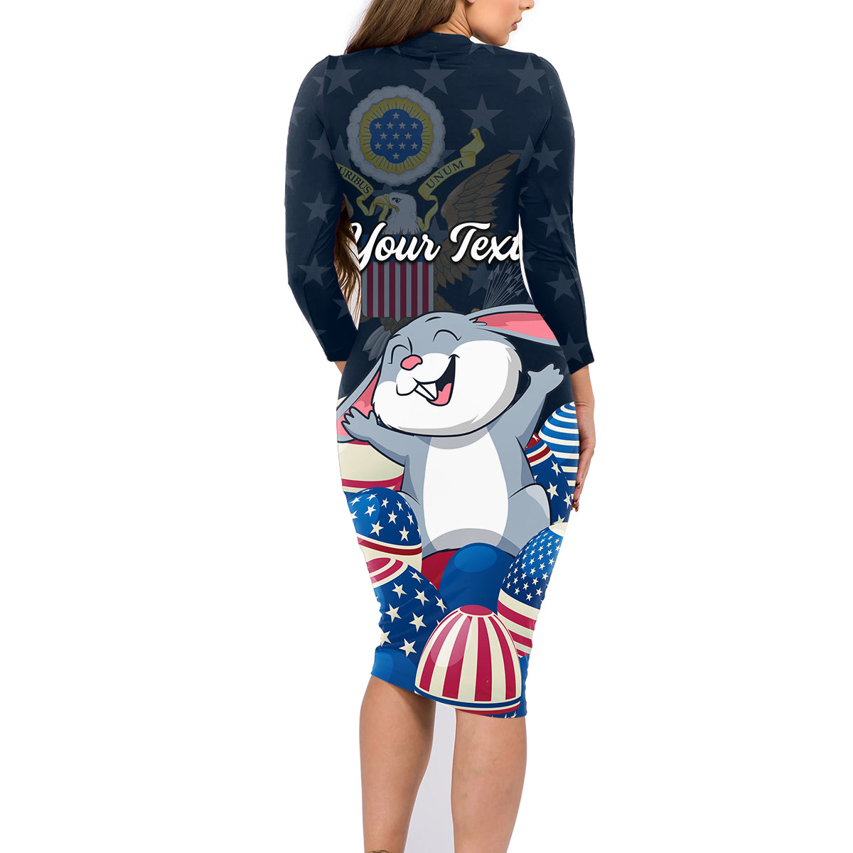 American Easter Day 2024 Family Matching Long Sleeve Bodycon Dress and Hawaiian Shirt Bunny With US Easter Eggs - Wonder Print Shop