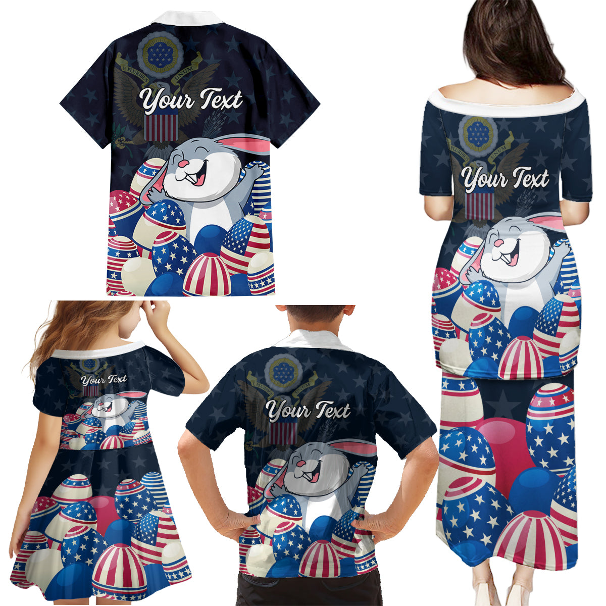 American Easter Day 2024 Family Matching Puletasi and Hawaiian Shirt Bunny With US Easter Eggs - Wonder Print Shop