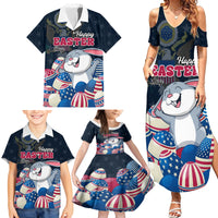 American Easter Day 2024 Family Matching Summer Maxi Dress and Hawaiian Shirt Bunny With US Easter Eggs - Wonder Print Shop