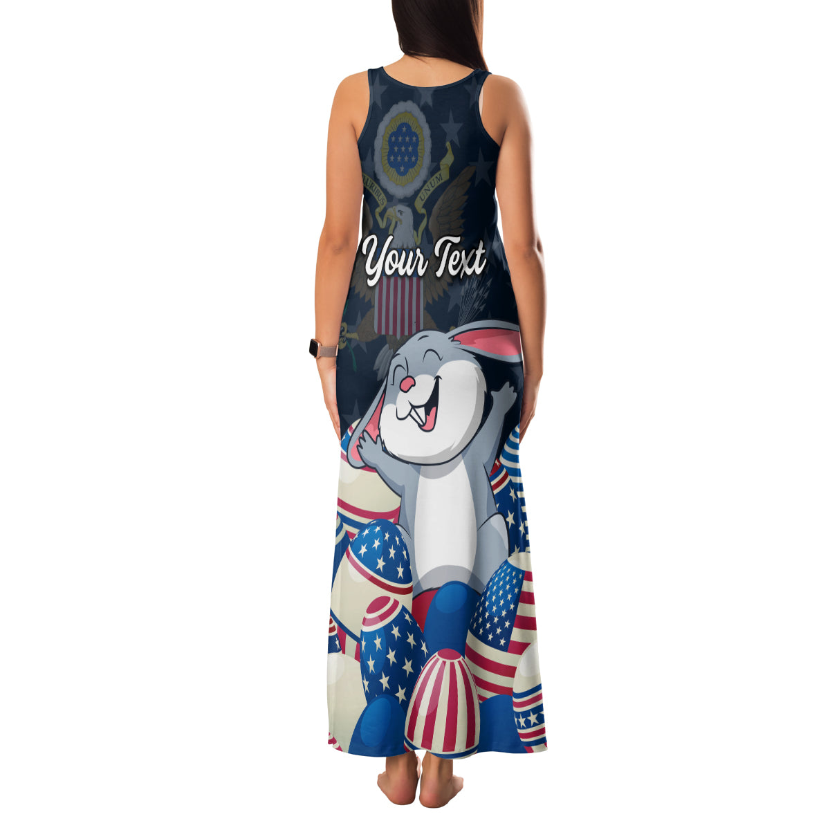 American Easter Day 2024 Family Matching Tank Maxi Dress and Hawaiian Shirt Bunny With US Easter Eggs - Wonder Print Shop