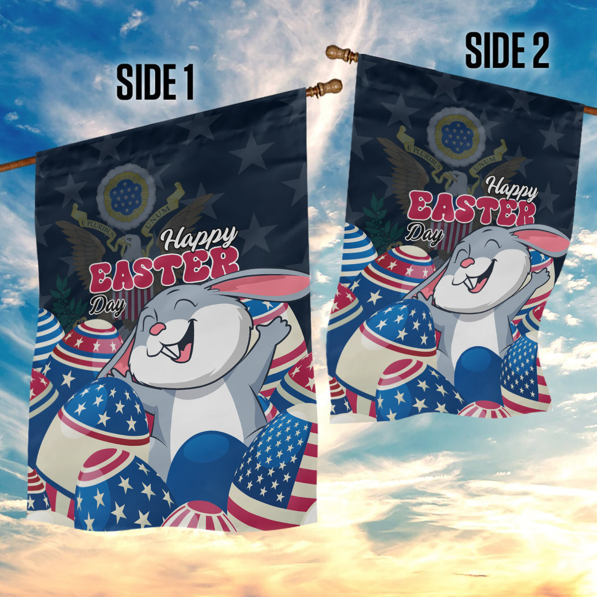 American Easter Day 2024 Garden Flag Bunny With US Easter Eggs - Wonder Print Shop