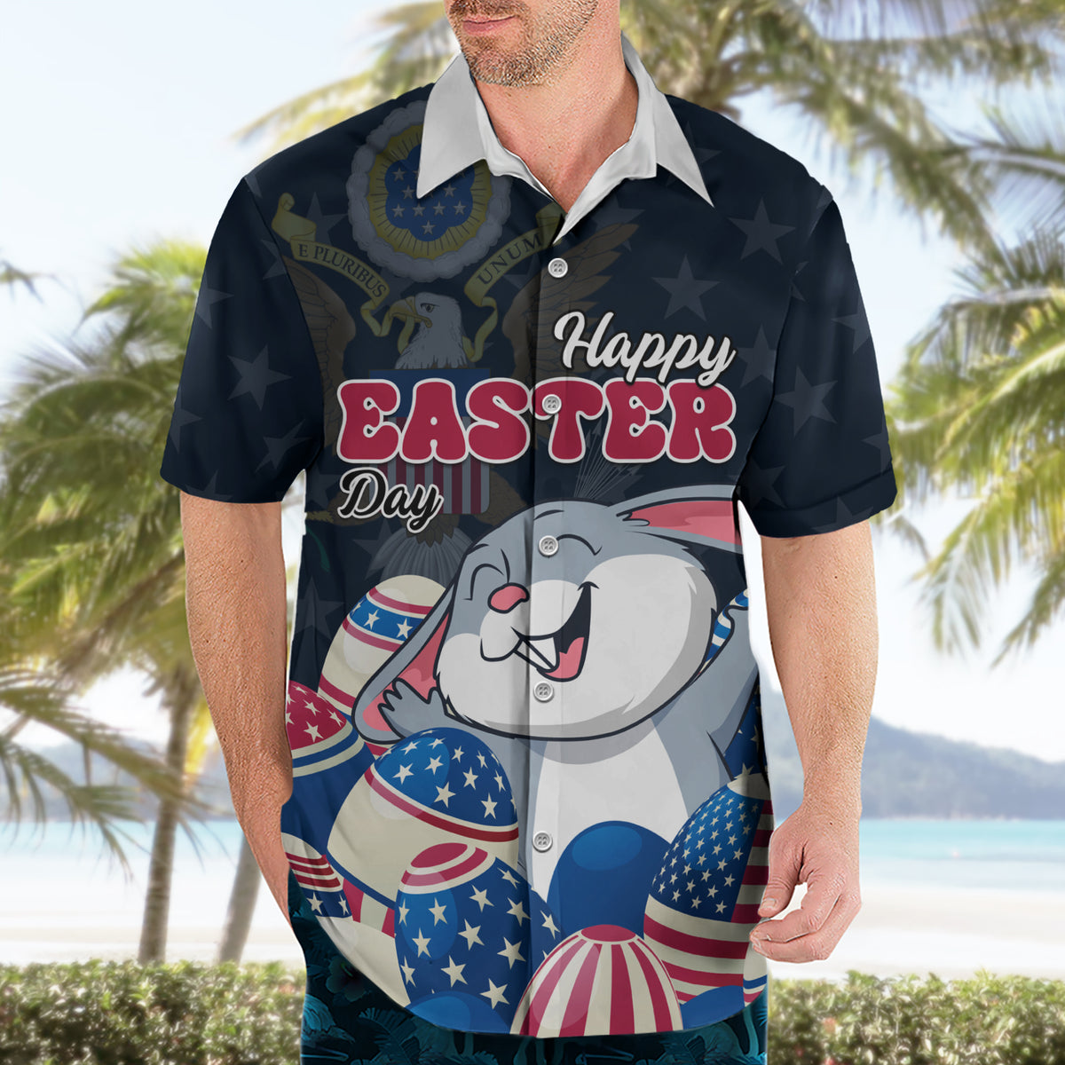 American Easter Day 2024 Hawaiian Shirt Bunny With US Easter Eggs - Wonder Print Shop